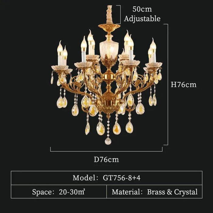 Brass Leaves Crystal Chandelier. - 12lights D76 H76cm