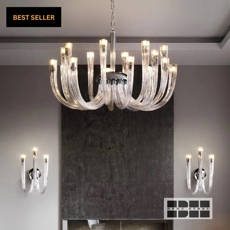 Italian Modern Glass Chandelier.
