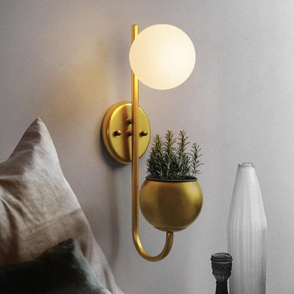 Chic Nordic LED Bedside Lamp, Incorporating Glass Ball Plant for Refined Bedroom Aesthetics. - BH Home Store