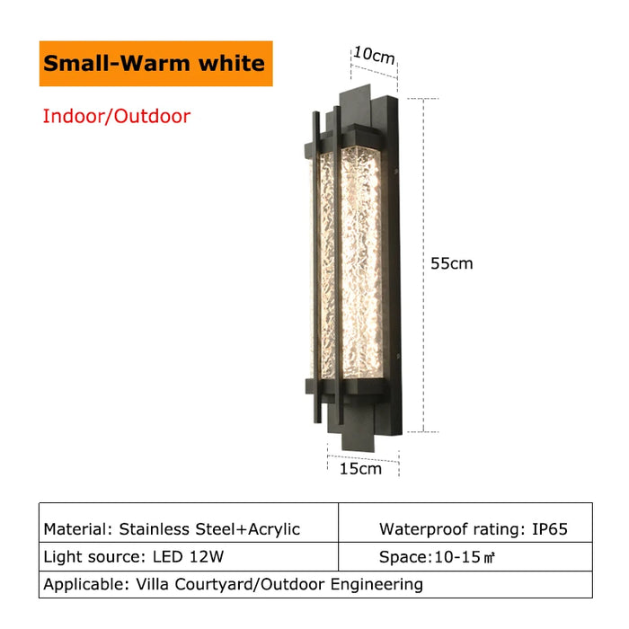 Black Porch Anti-Rust Outdoor Wall Lamp. - H55cm Warm white