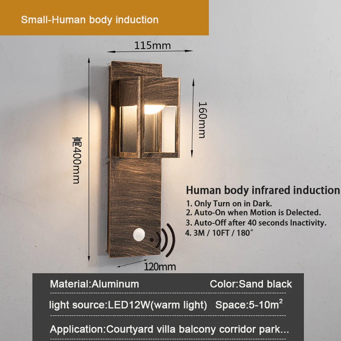 Aluminum Black Bronze Garden Light. - H40cm Motion Sensor 1 / cold  white