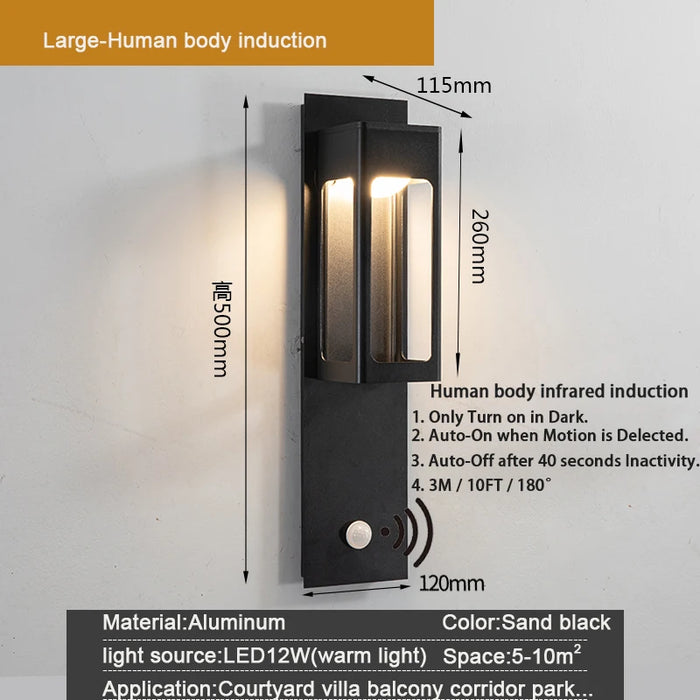 Aluminum Black Bronze Garden Light. - H50cm Motion Sensor / cold  white