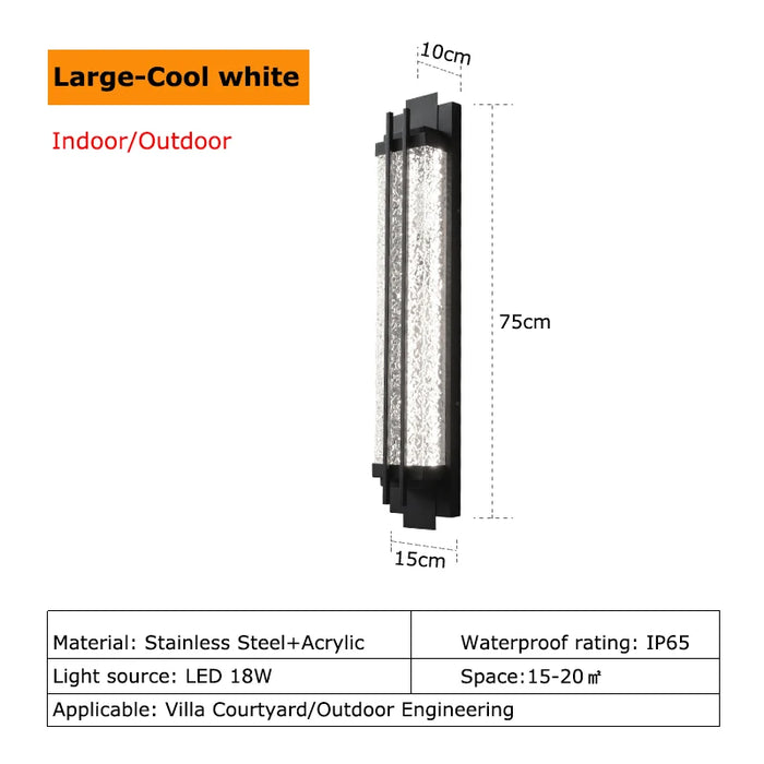 Black Porch Anti-Rust Outdoor Wall Lamp. - H75cm Cool white