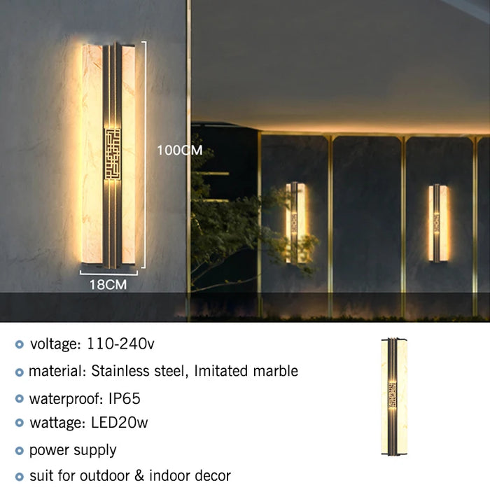 Modern Marble Porch Sconces Lighting. - H100 x W18cm / warm white