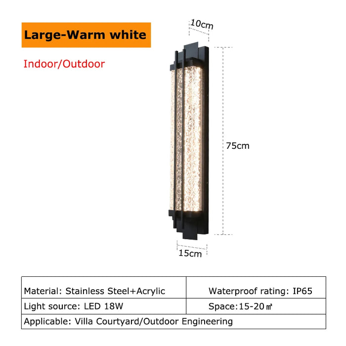 Black Porch Anti-Rust Outdoor Wall Lamp. - H75cm Warm white
