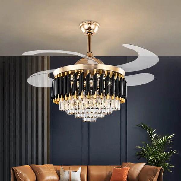 Luxury Crystal Ceiling Fan Chandelier, 110/120cm Blades, LED Nordic Decor.