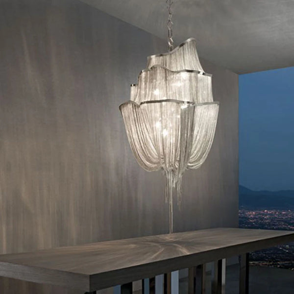 Innovative Art Tassel Aluminum Chain Pendant: Modern Lamp for Luxurious Bedrooms.