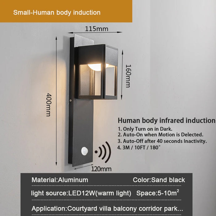 Aluminum Black Bronze Garden Light. - H40cm Motion Sensor / cold  white
