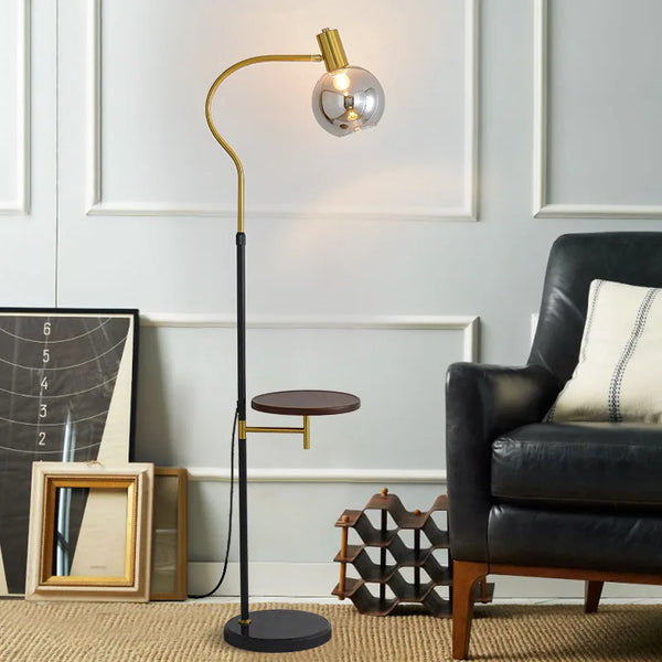 Innovative Scandinavian LED Floor Lamp with Tray: Modern Lighting Solution for Living Spaces.