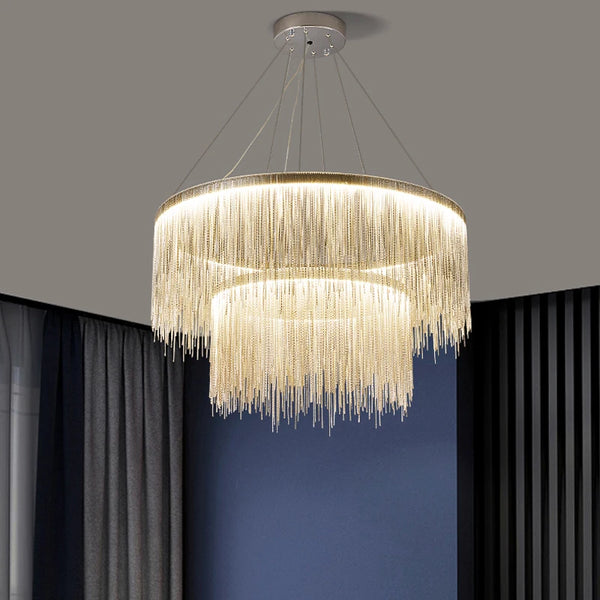 Elegant Nordic Tassel Aluminum Chain Chandelier: Silver Pendant for Luxurious Spaces. - BH Home Store