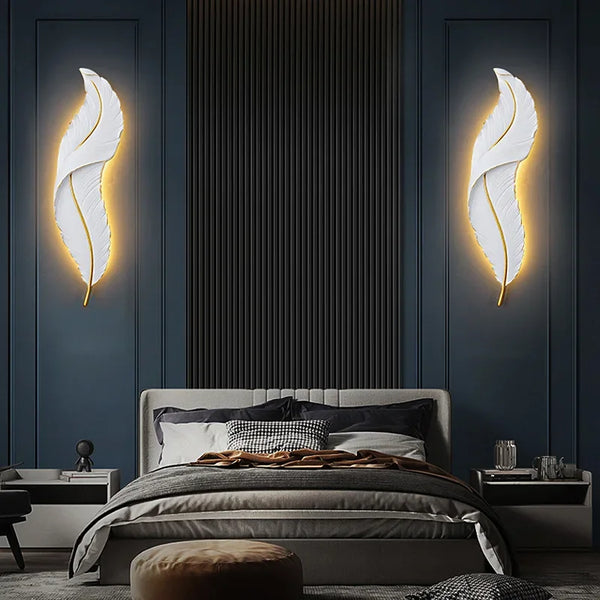 Luxurious LED Feather Wall Light: Modern Fixture for Sophisticated Home Decoration.