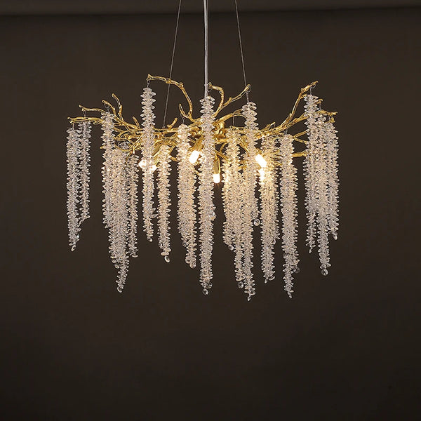 Elegant Golden Crystal Tassel Lighting: Modern American Chandelier for Villa Decor. - BH Home Store