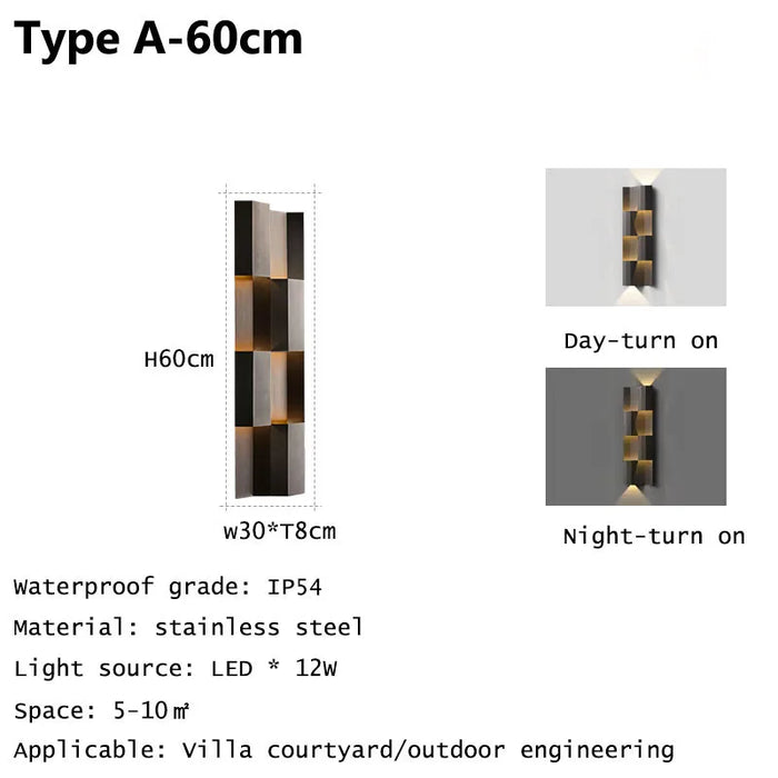 Stainless Steel Waterproof Wall Sconce. - A 60cm / cool white