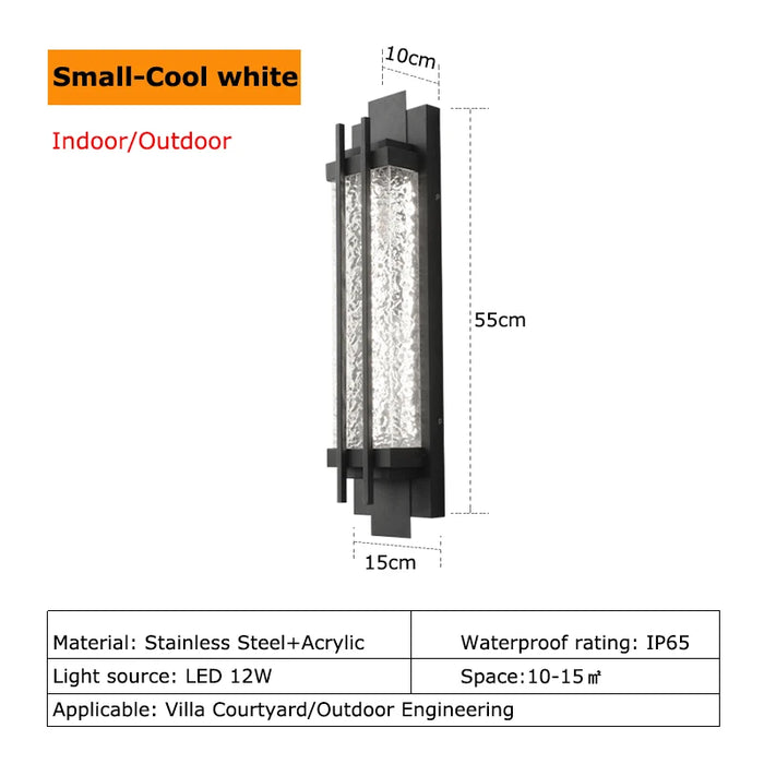 Black Porch Anti-Rust Outdoor Wall Lamp. - H55cm Cool white