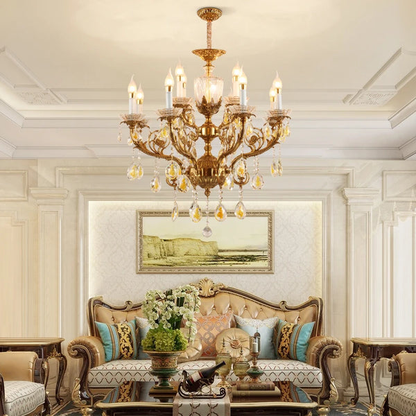 2024 Unveils Classic French Luxury Brass Leaves, Crystal Beads Chandeliers.
