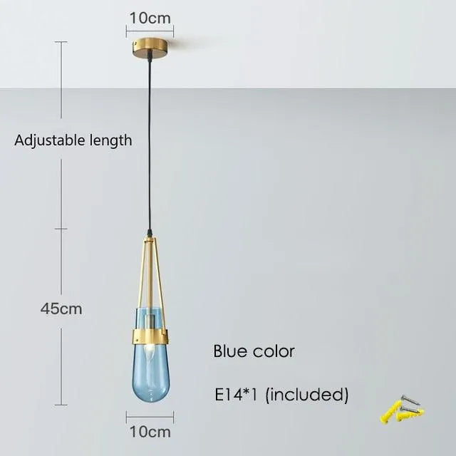 Adjustable Blue Glass Chandelier. - blue color / Cold White