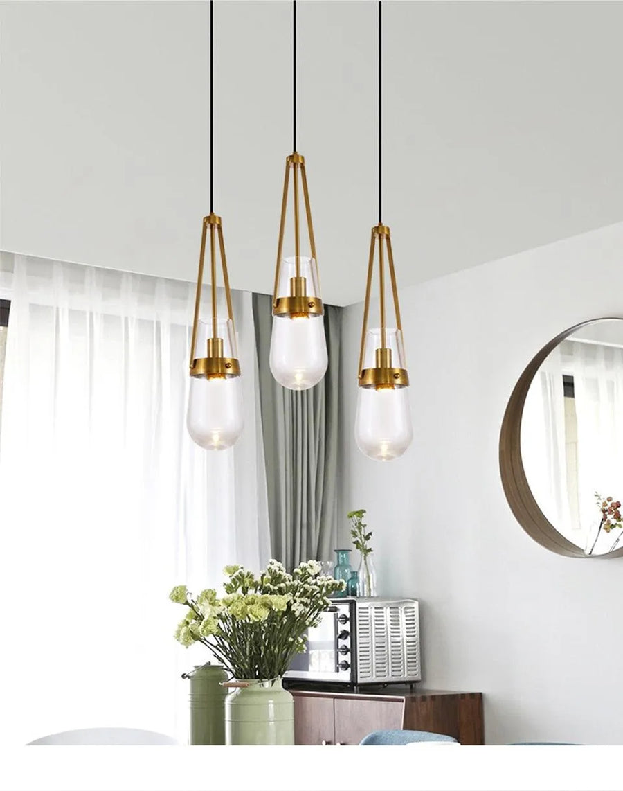 Adjustable Blue Glass Chandelier.