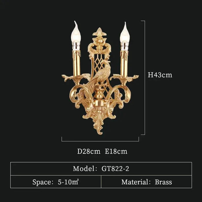 Chic French Copper Wall Lighting, European Brass Elegance for Living Room and Study. - 822 W28 H43 E18cm