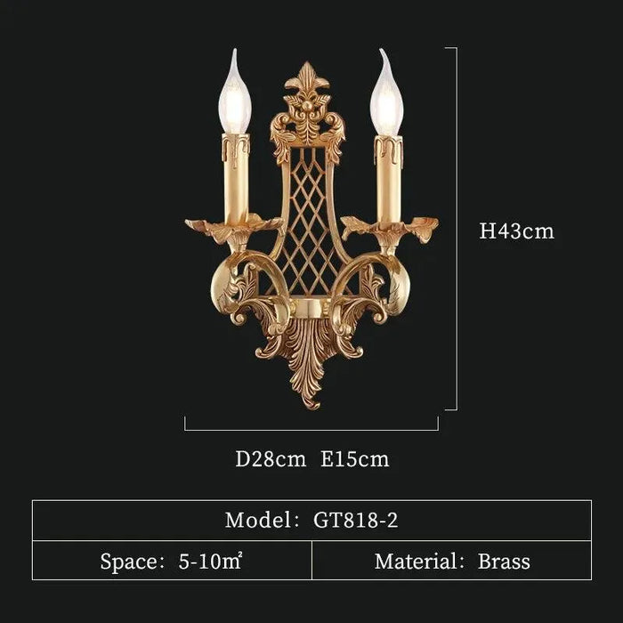 Chic French Copper Wall Lighting, European Brass Elegance for Living Room and Study. - 818 W28 H43 E15cm