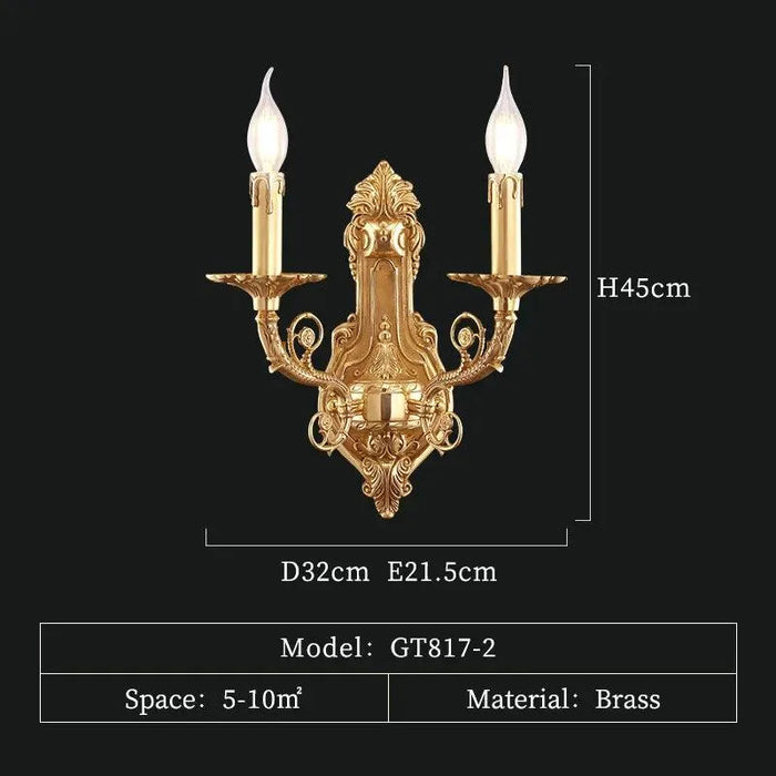 Chic French Copper Wall Lighting, European Brass Elegance for Living Room and Study. - 817 W32 H45 E21.5cm