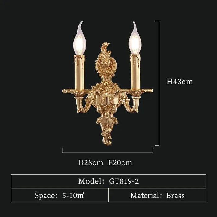 Chic French Copper Wall Lighting, European Brass Elegance for Living Room and Study. - 819 W28 H43 E20cm