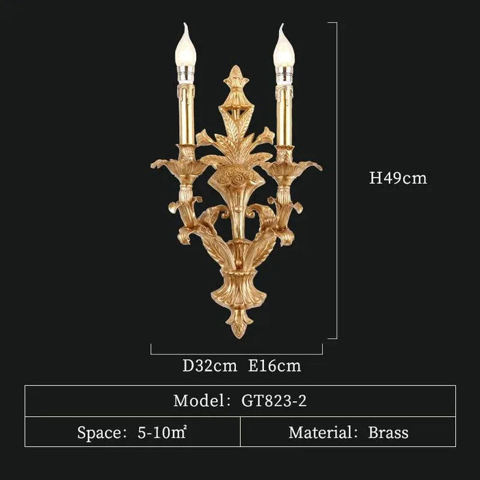 Chic French Copper Wall Lighting, European Brass Elegance for Living Room and Study. - 823 W32 H49 E16cm