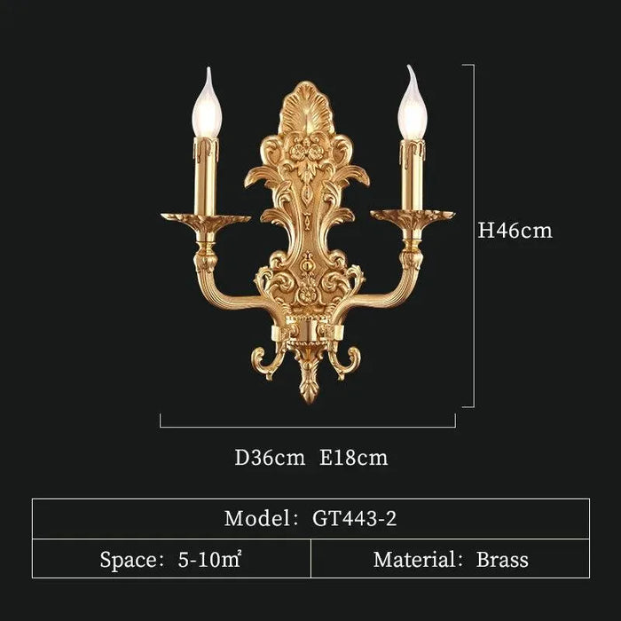 Chic French Copper Wall Lighting, European Brass Elegance for Living Room and Study. - 443 W36 H46 E18cm
