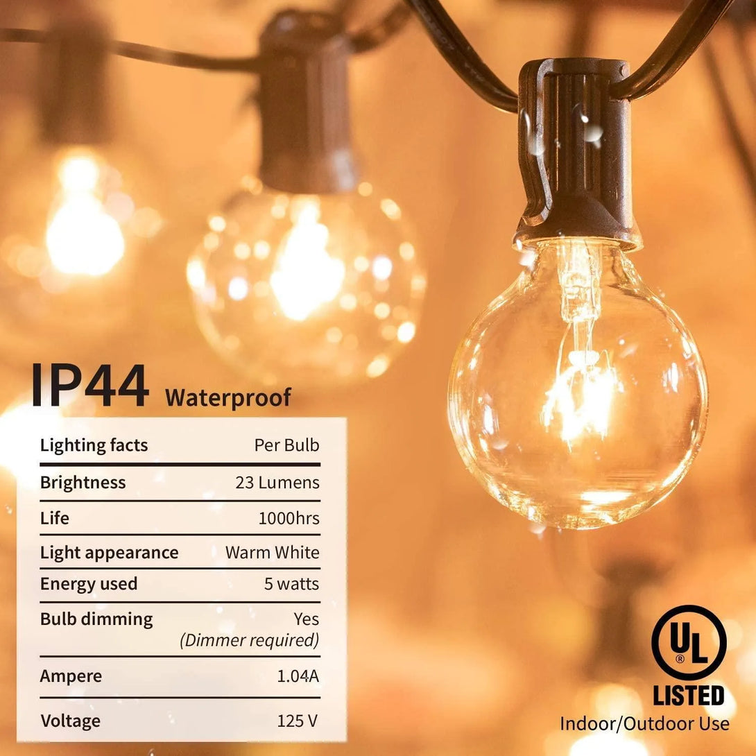 Connectable 50Ft G40 Patio String Lighting, Perfect for Outdoor Ambiance and Garlands. - BH Home Store