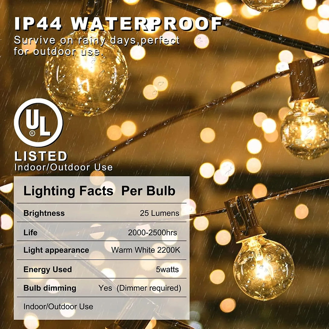 Connectable 50Ft G40 Patio String Lighting, Perfect for Outdoor Ambiance and Garlands. - BH Home Store