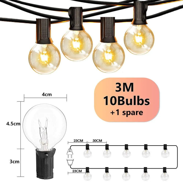 Connectable 50Ft G40 Patio String Lighting, Perfect for Outdoor Ambiance and Garlands. - 10FT10 Bulbs / EU plug