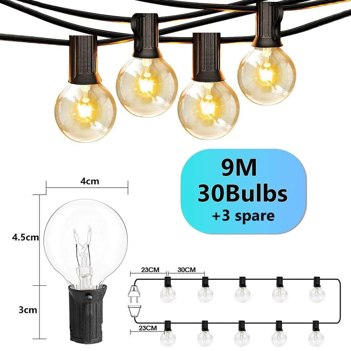 Connectable 50Ft G40 Patio String Lighting, Perfect for Outdoor Ambiance and Garlands. - 30FT30 Bulbs / EU plug