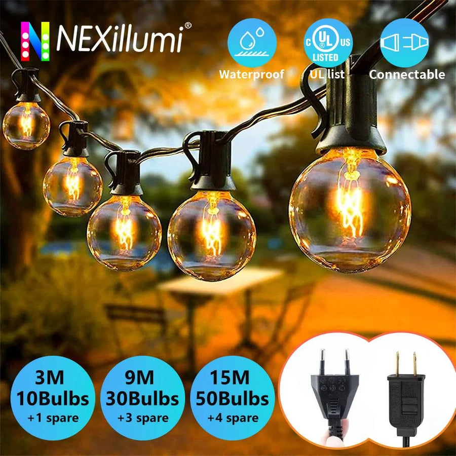 Connectable 50Ft G40 Patio String Lighting, Perfect for Outdoor Ambiance and Garlands.