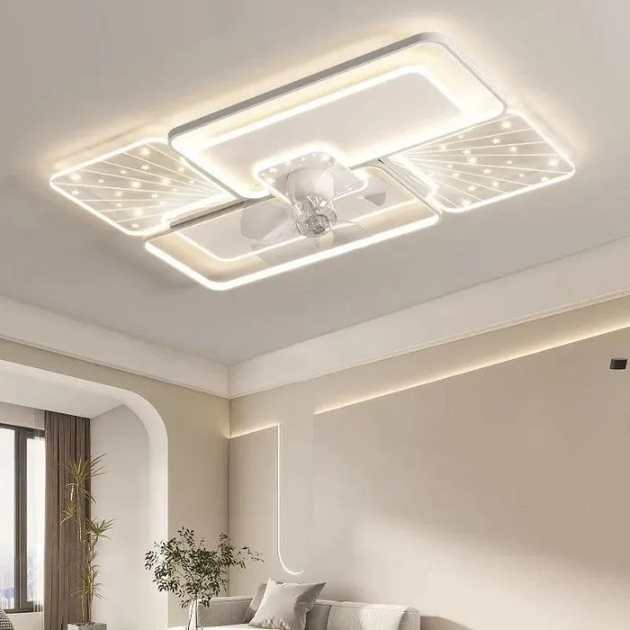 Ceiling Fan with LED Light. - Rectangle white / 110V