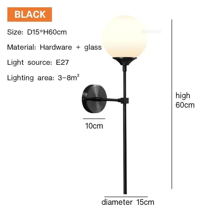 Contemporary Glass Wall Lamp. - Type A Black / Cold White