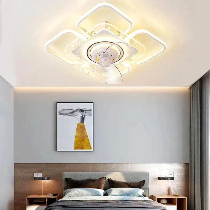 Ceiling Lamp with Folding Fan. - White square / 110V