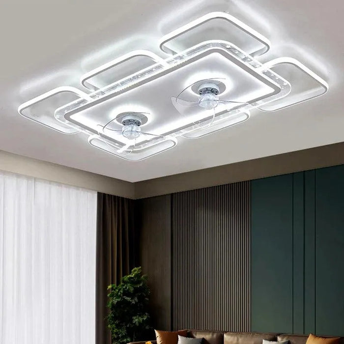 Ceiling Lamp with Folding Fan. - White rectangle / 110V