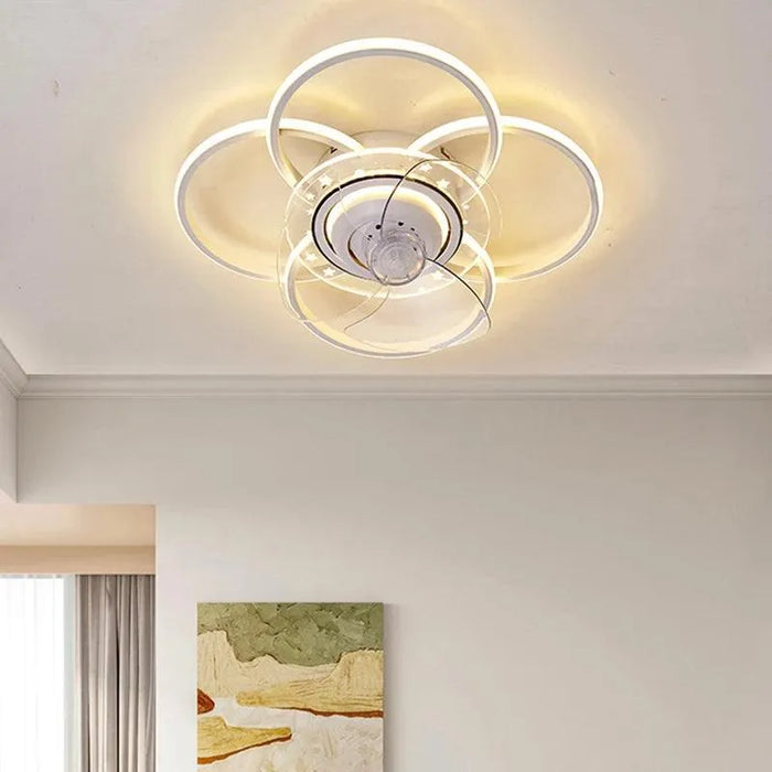 Ceiling Lamp with Folding Fan. - White flower / 110V