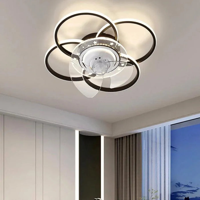 Ceiling Lamp with Folding Fan. - Balck flower / 110V