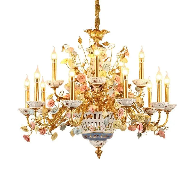 French Rose Ceramic Chandelier. - BH Home Store