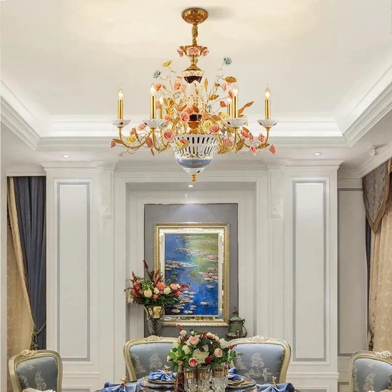 French Rose Ceramic Chandelier. - BH Home Store