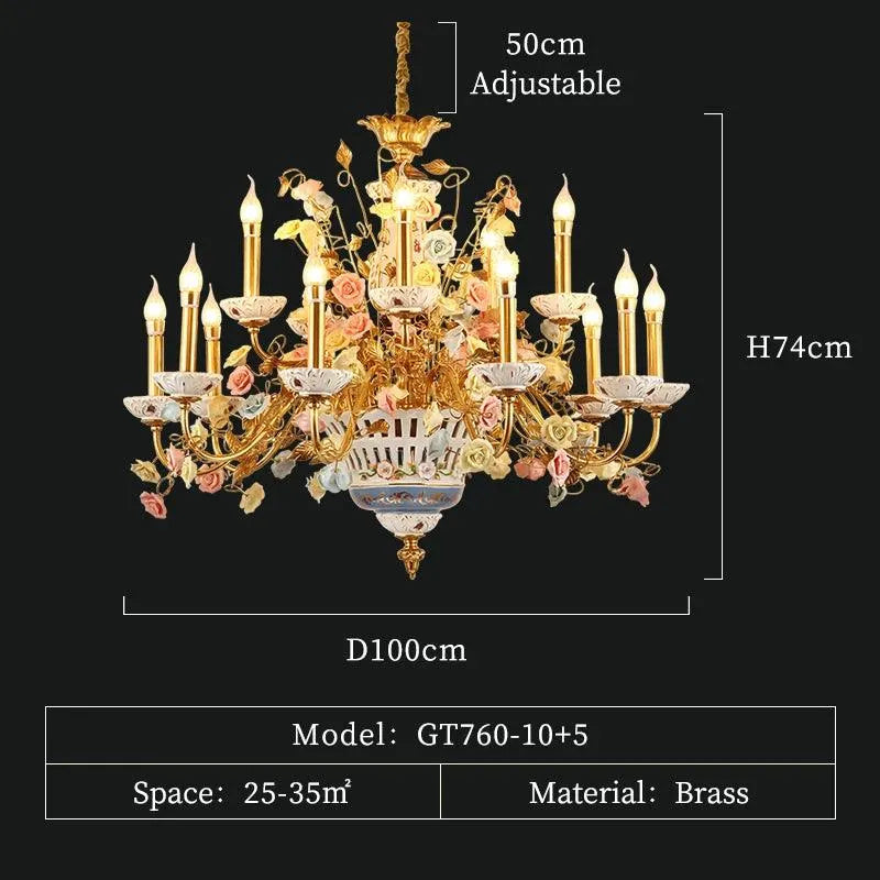 French Rose Ceramic Chandelier. - BH Home Store