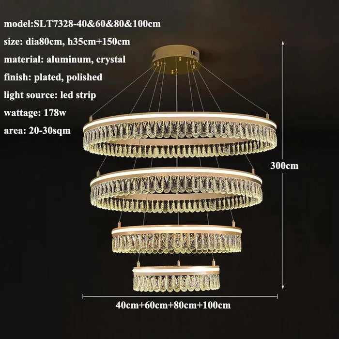 Elegant Crystal LED Chandelier. - 4 rings-40 60 80 100 / Remote Ctrl Dimmable