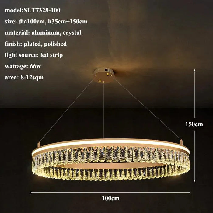 Elegant Crystal LED Chandelier. - 1 ring-dia100cm / Remote Ctrl Dimmable