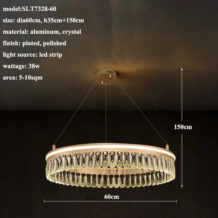 Elegant Crystal LED Chandelier. - 1 ring-dia60cm / Remote Ctrl Dimmable