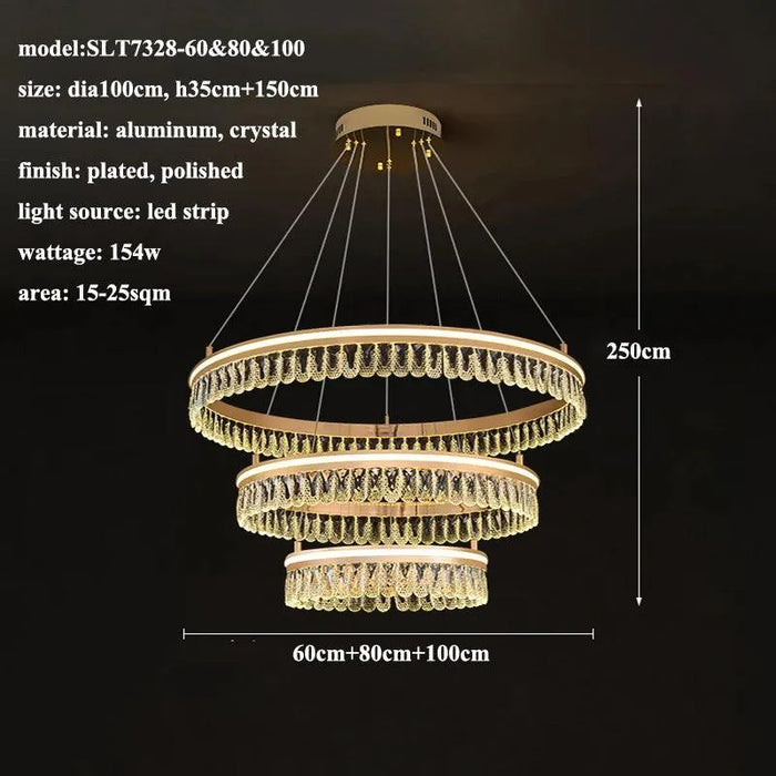 Elegant Crystal LED Chandelier. - 3 rings-60 80 100cm / Remote Ctrl Dimmable