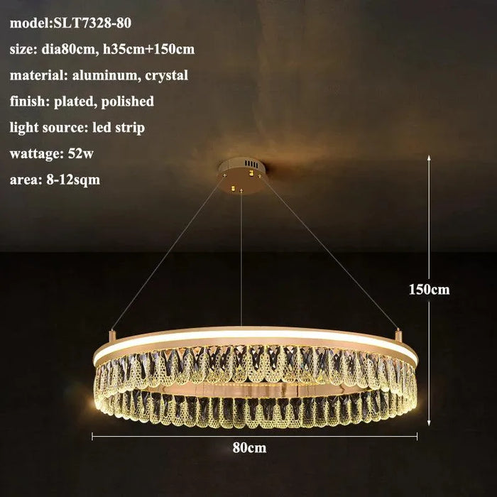 Elegant Crystal LED Chandelier. - 1 ring-dia80cm / Remote Ctrl Dimmable