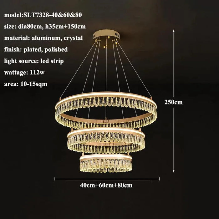 Elegant Crystal LED Chandelier. - 3 rings-40 60 80cm / Remote Ctrl Dimmable