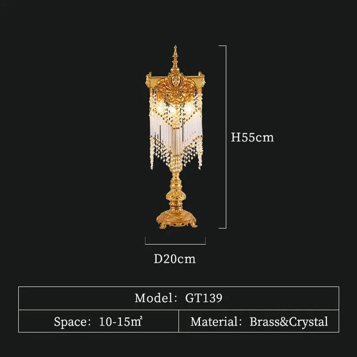 Elegant Copper and Gold Crystal Table Lamp. - D20 H55cm