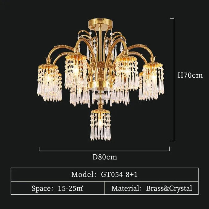 Crystal Copper French Chandelier. - 9lights D80 H70cm