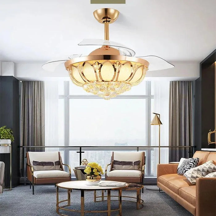 Crystal Hanging Ceiling Fan Lamp. - 110v golden